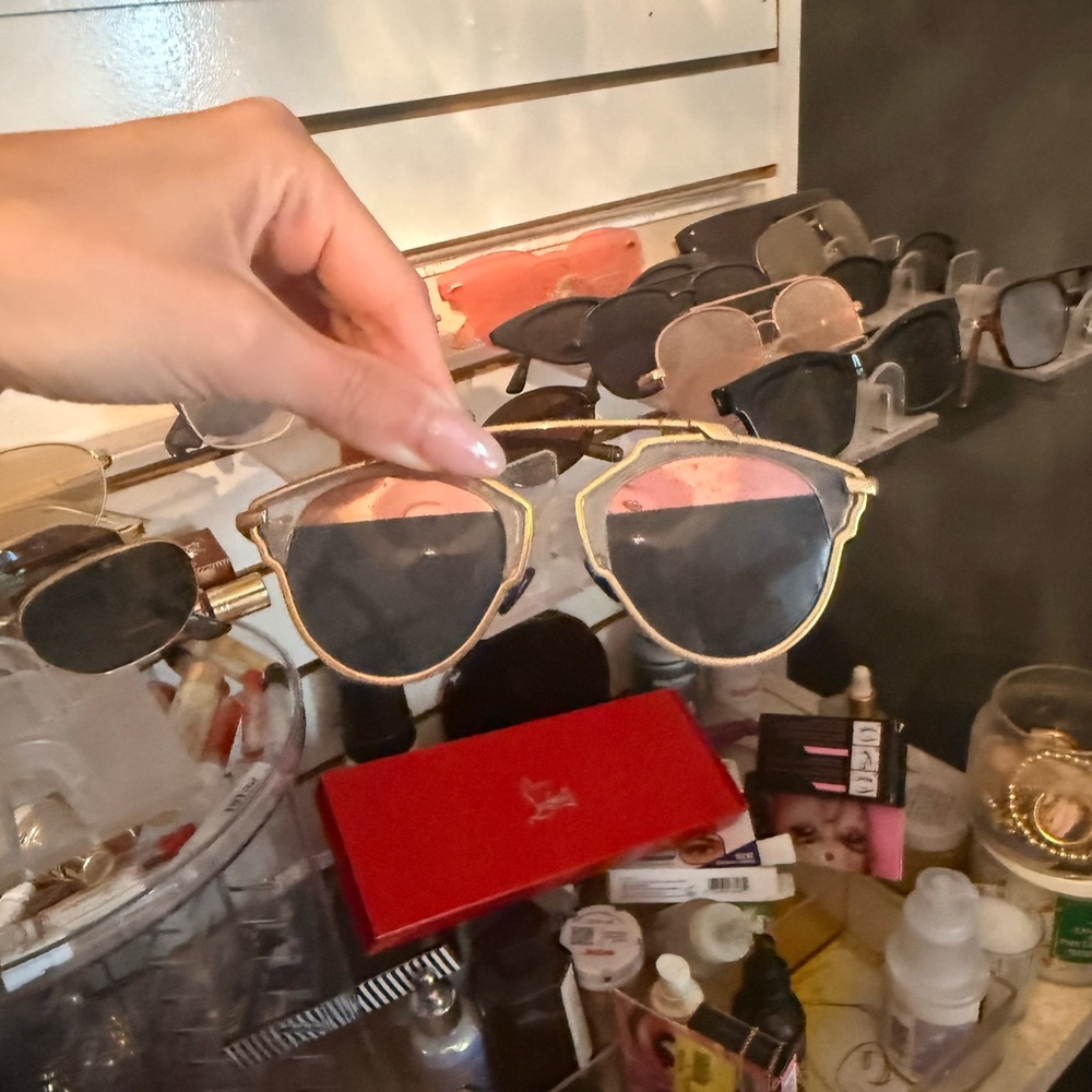Dior Gold and Black Round-Edge Sunglasses